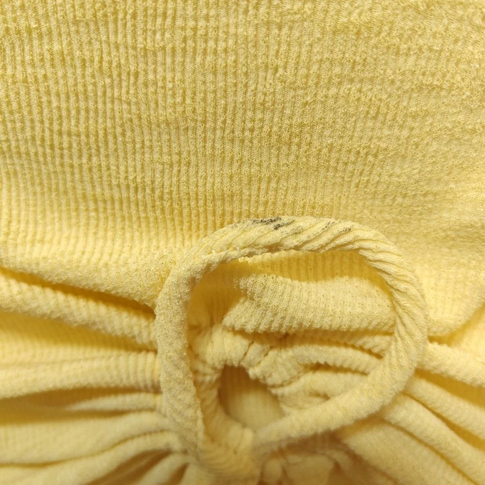Love Culture Size Small Yellow Tie Front Key Hole Rib-knit Crop Top Short Sleeve
